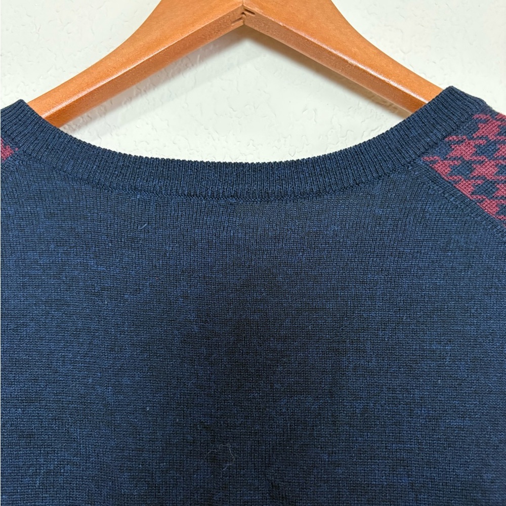 Brooks Brothers Merino Wool Navy & Burgundy V-Neck Herringbone Sweater Size XL - Picture 9 of 15